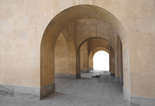 Minimal interior archway with warm sunlight on wall for architectural background and modern room design Archways bathed in soft brown light, creating depth white mockup mock up mock-up empty template