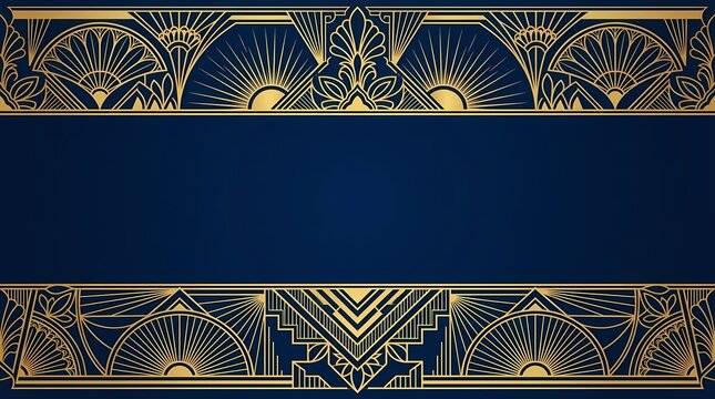 Art Deco gold ornament border on deep navy blue luxury background