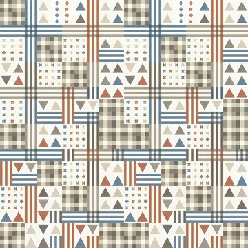 Nordic textile pattern with gingham checks, stripes and simple geometric motifs