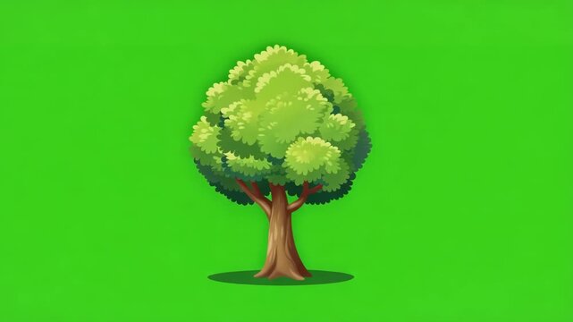 Green Tree Grows on Chroma Key Background with Copy Space for Animation