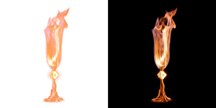 Tall Slender Flaming Goblet with Diamond Knop Stem Glowing Flame Transparent Design Element