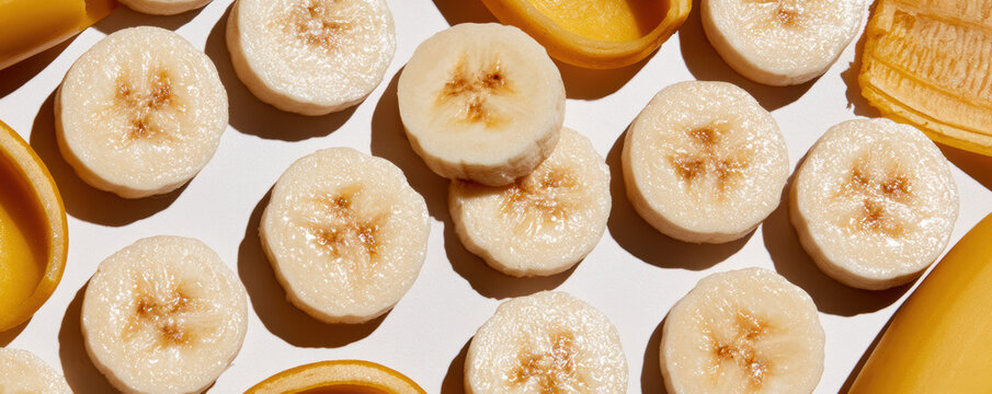 Banana slice banana peel yellow fruit tropical fruit fresh banana healthy snack fruit background food photography natural light close up
