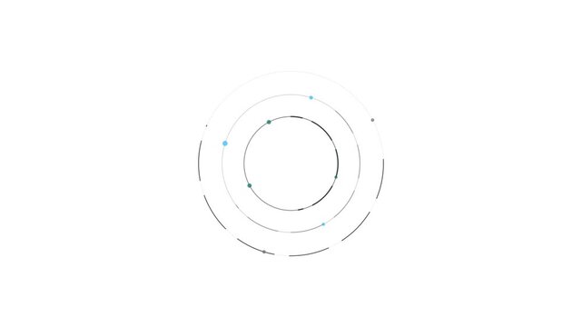 Abstract futuristic tech circles with glowing dots against a clean white background