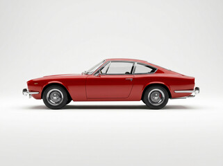 Fototapeta premium Classic vintage sports car red coupe 3D vector illustration. Retro 1970s luxury automobile design. Sleek old school vehicle side view icon for collectors and commercial print.