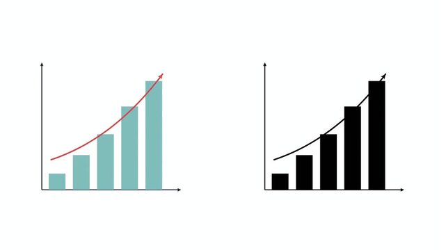 Animated flat growth chart with an arrow. Color and black and white. Motion design. Animated arrows