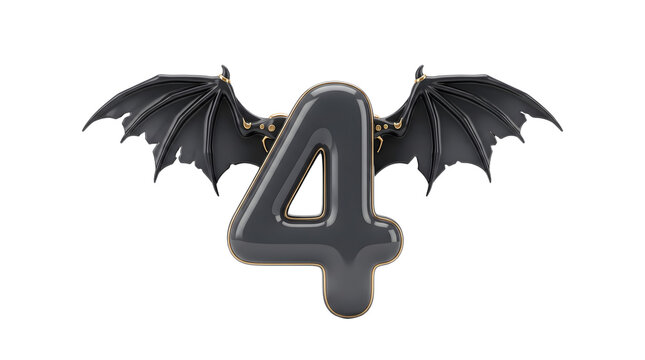 Winged number four with gold trim appears on transparent background