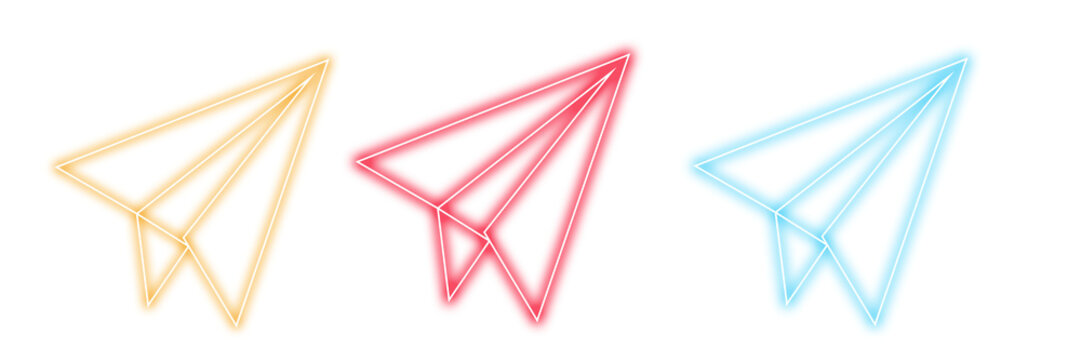 Three colorful paper plane icons made of small connected circles in yellow red and blue colors for digital design