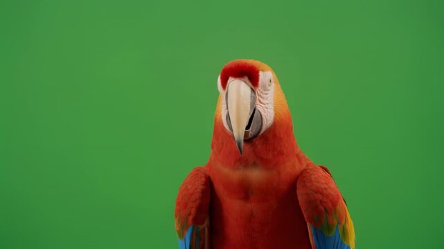 Scarlet Macaw bird in sequential motion against a chroma key green background