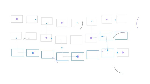 Abstract technical diagram with rectangular frames, curved lines, and tracking points