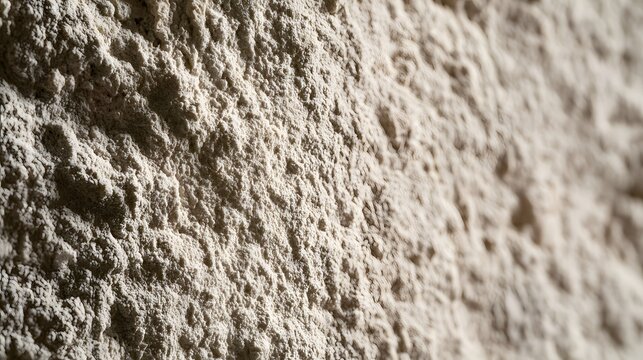 Close up of textured stone surface showing detailed roughness under soft directional lighting