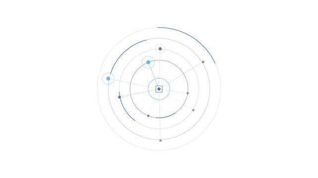 Futuristic circular radar hud interface graphic element with concentric circles and digital data points for sci-fi user experience design