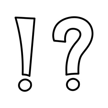 Hand Drawn Exclamation and Question Mark Icons for FAQ, Warning, Attention, Help, Confusion and Important Information