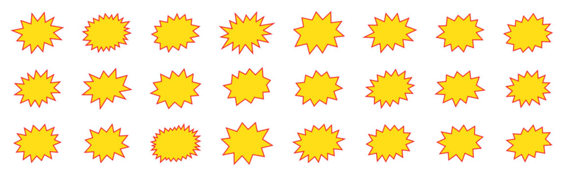 Yellow and Red Starburst Sale Badge Set for Discount Prices, Special Offers, Promotions, Advertising and Comic Designs
