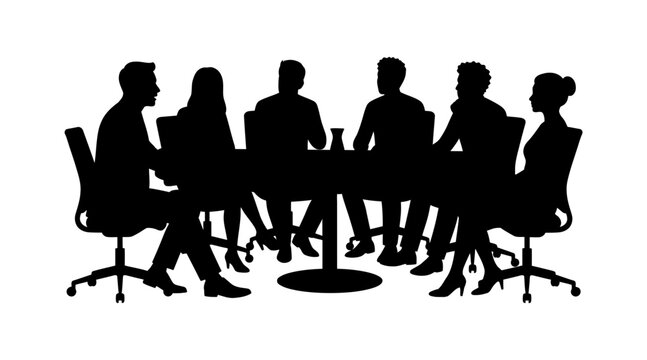Business meeting with people sitting around a conference table isolated on transparent background, Vector