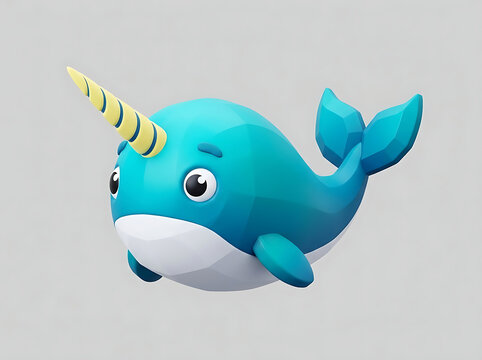 Cute narwhal 3D character icon isolated on gray background
