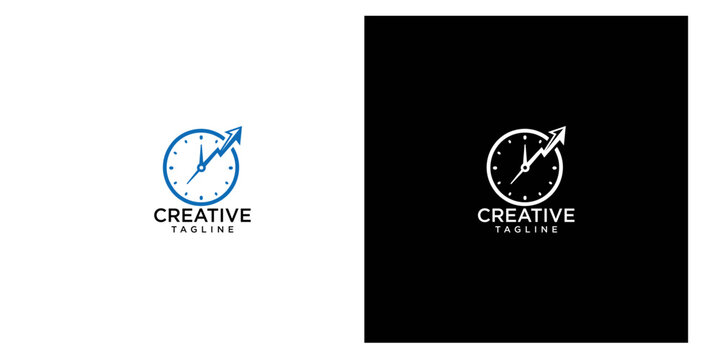Minimalist clock logo design with upward growth arrow representing time management and financial progress