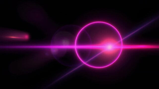 Dazzling neon pink and purple laser beam cutting through darkness colorful light effects