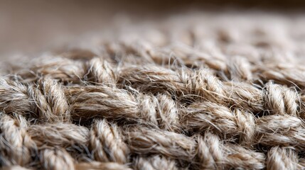 Fototapeta premium Close up of textured woven fabric showing natural fiber strands under soft lighting with shallow depth of field