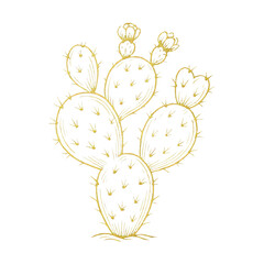 Naklejka premium PNG Golden cactus sketch on black.
