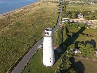 Aerial drone 4K view of Leasowe beach beside glowing greenland in warm sunlight Leasowe Wirral © Wirral Views