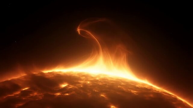 Dramatic Solar Flare Eruption and Plasma Loop on the Sun Surface in Outer Space