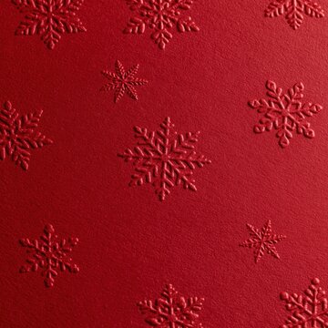 Red Christmas Paper Texture with Embossed Snowflake Pattern Festive Holiday Background