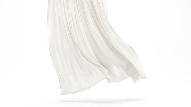 White fabric curtain blowing in the wind isolated on white background