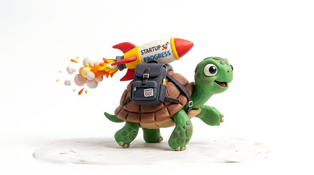 3D render of a turtle with a rocket engine, representing rapid business growth and startup success