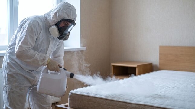 Bed bug steam sanitation in a furnished rental room for turnover