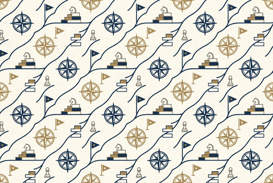 Nautical compass pattern with marine symbols seamless wallpaper