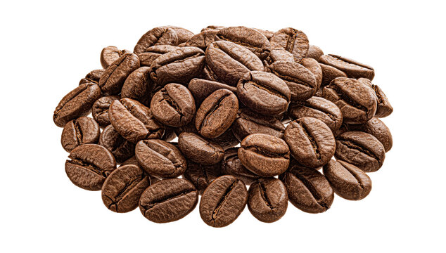 A Close Up View of Roasted Coffee Beans Pile Isolated on White Background 27