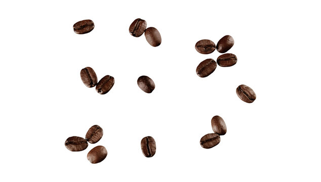 Roasted Coffee Beans Floating in Mid-Air Isolated on White Background 36