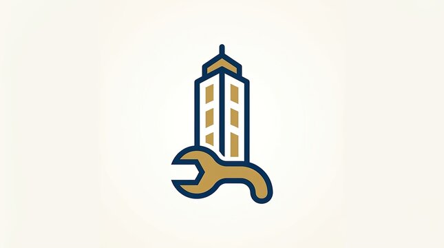 Hotel maintenance logo icon with building and wrench symbol for property repair services