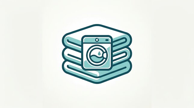 Laundry service logo icon with a stack of folded towels and washing machine symbol.