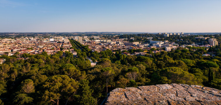 Panoramic View of N&icirc;mes from Tour Magne above the Jardins de la Fontaine, France
