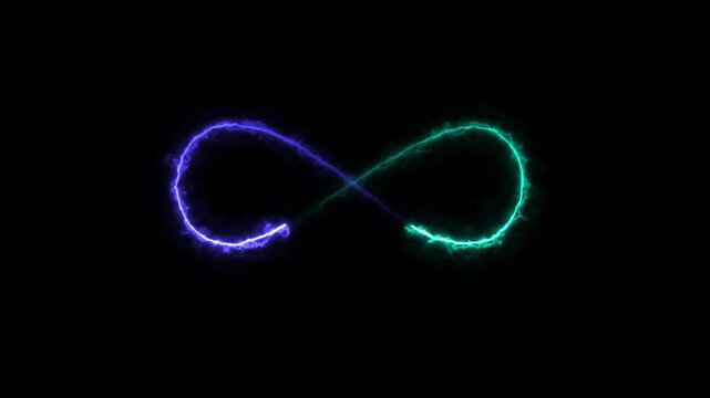 Glowing infinity sign seamless loop . Animation of seamless loop Neon glowing blue light isolated on black background. Eternity concept. Mathematical symbol Infinity symbol appears of