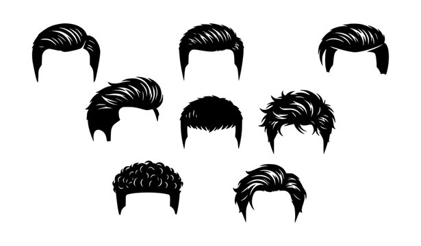 Men&rsquo;s Hair Style Silhouettes Vector Collection for Modern Barbering