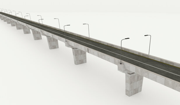 modern elevated concrete roadway structure with street lights on white background