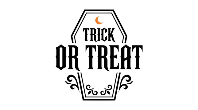 Vintage style trick or treat lettering inside a coffin shaped frame for halloween