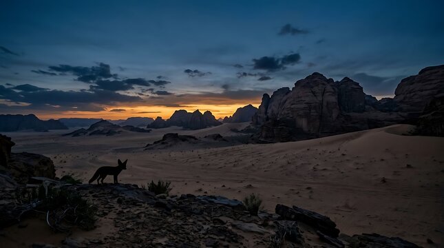 Desert Fox Silhouette at Sunset in Wadi Rum Jordan