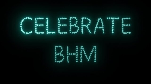 Glowing Cyan Neon Badge 'CELEBRATE BHM' Seamless Loop on Transparent Alpha Channel, Perfect for Black History Month Celebrations
