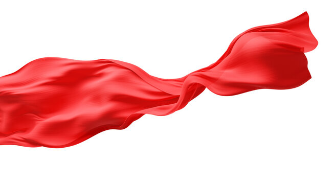 Luxury red pleated chiffon fabric flowing isolated on transparent background with copy space 3D render