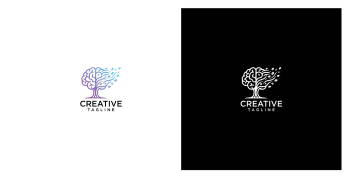 Abstract brain tree logo with digital connections and subtle pixelation, symbolizing growth and innovation
