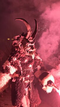Dobbiaco, Bolzano Italy, 12-07-2025 Krampus Parade, Traditional Alpine Christmas Festival