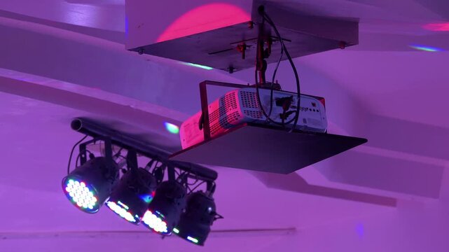 Ceiling lights in a disco in 4k