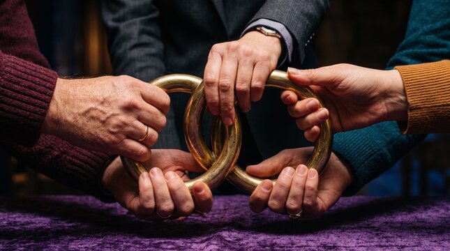 Hands pass a linked trophy in reciprocal citation exchange