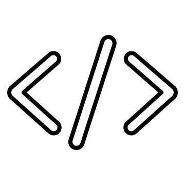 Minimalist programming code bracket lineart icon representing software development and web design isolated on transparent background