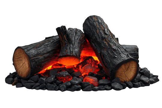 Burning split logs with glowing red embers
