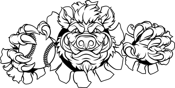 Boar Wild Hog Razorback Warthog Baseball Mascot