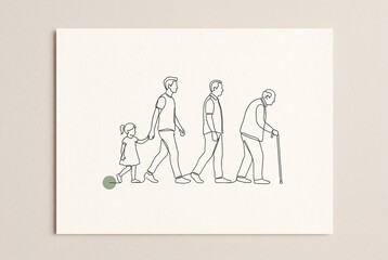 Fototapeta premium Aging Life Stages Minimal Line Art Family Generations on Paper